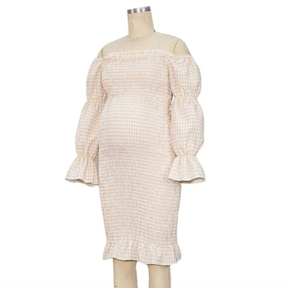 Momyknows Ruffle Off Shoulder Baby Shower Maternity Dress large - Picture 4 of 9